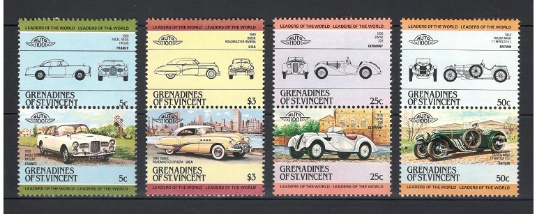GRENADINES, ST VINCENT 1984 - AUTOMOBILE DE EPOCA - SERIE DE 8 TIMBRE - NESTAMPILATA - MNH / auto303